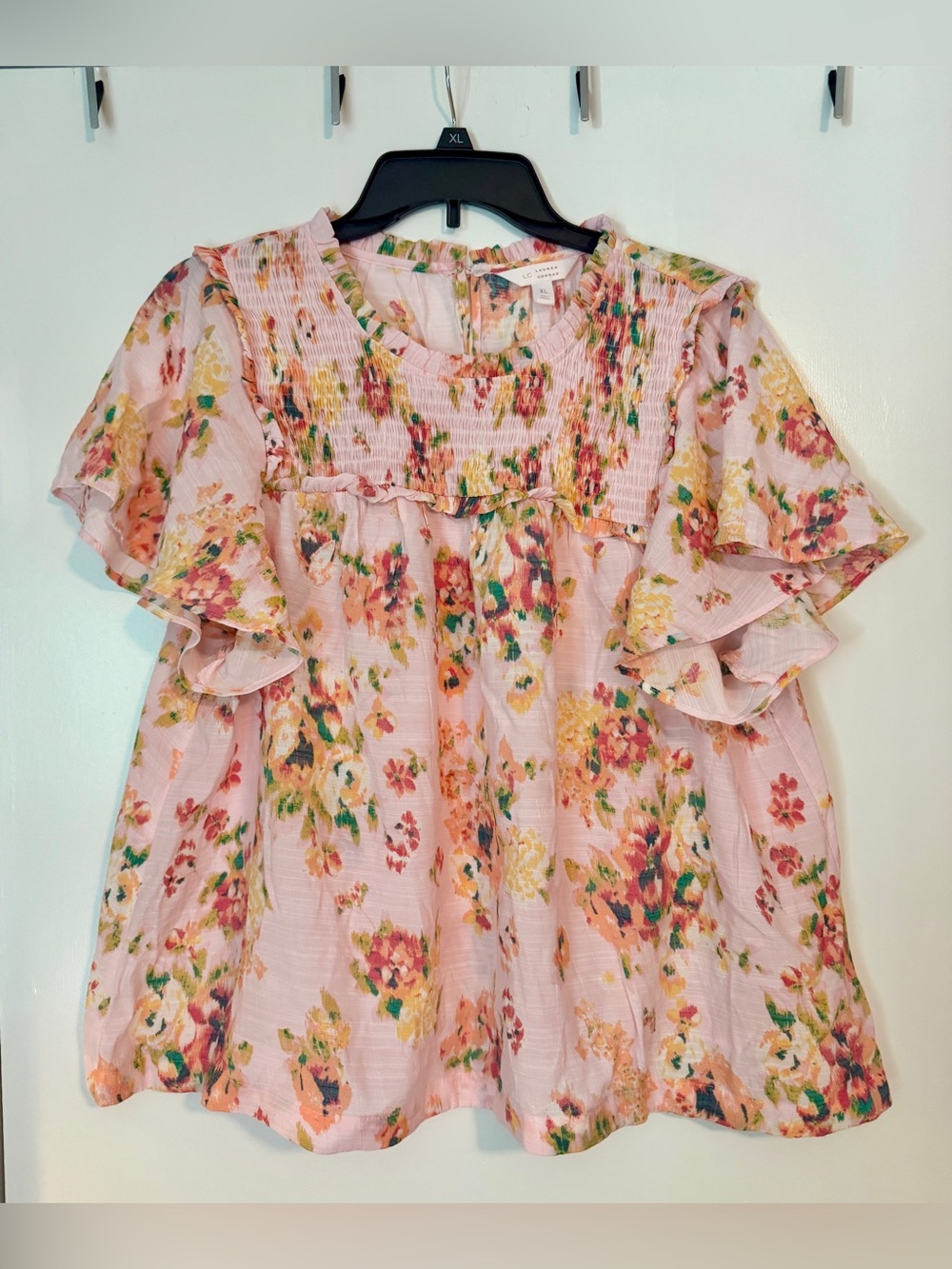 LC Lauren Conrad Floral Smocked Blouse Size XL